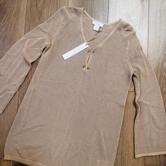 House of Harlow 1960 Sweaters - House of Harlow 1960 Tan Open Knit V-Neck Bell Sleeve Sweater Top NWT XS